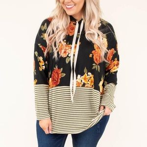 sold Floral Striped Plus Size Hoodie 2XL